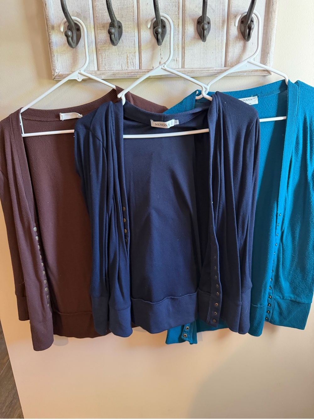 Zenana Outfitters Women's Cardigan Trio in Navy, Teal, and Brown